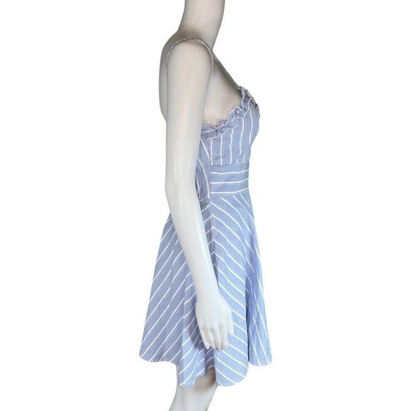 Trixxi Dress Women Small Blue White Striped Fit Flare Ruffle Wedding Guest Party - Picture 2 of 8